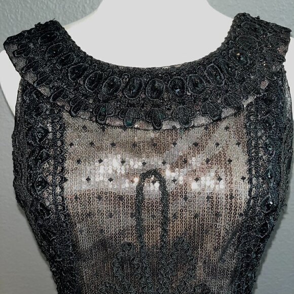 BASIX Black Label Sequin Lace & Beaded Black & Gold Cocktail Dress EUC - Size 4 - Picture 2 of 15